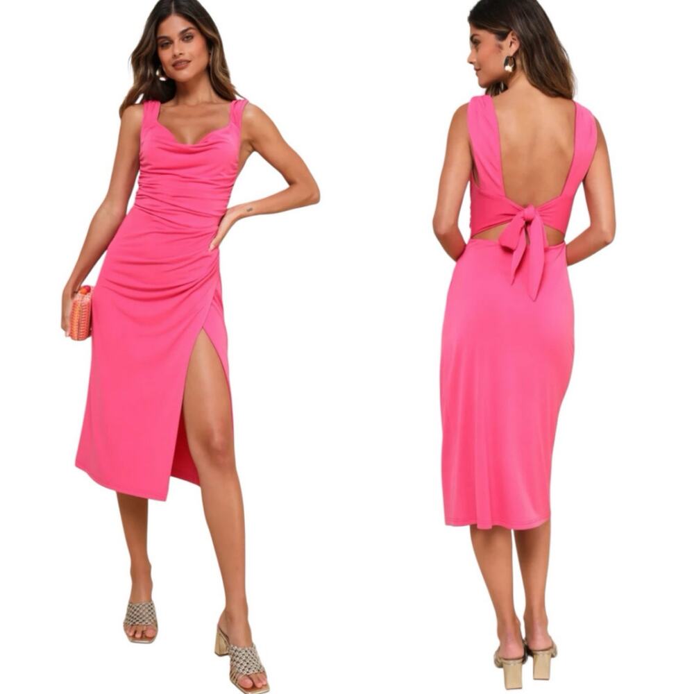 Lulus Midi Dress Cowl Neck Tie Back